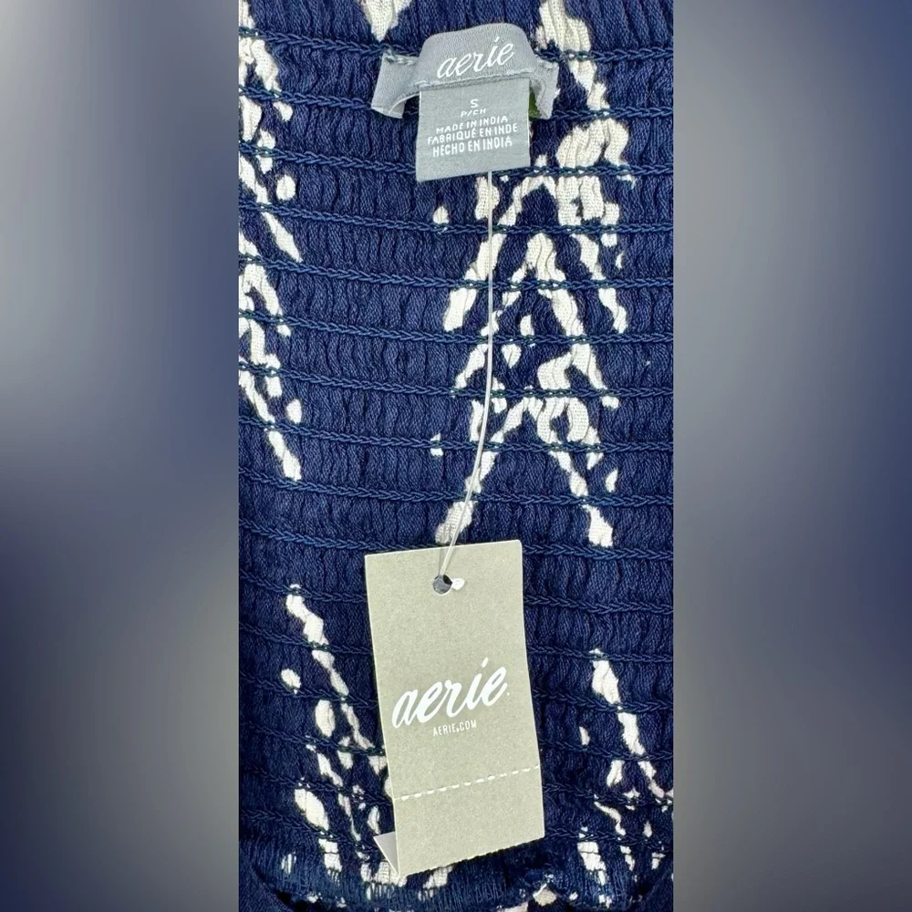 MWT Aerie Women’s Blue Ikat White Tribal Print Boho Cut Out Long Maxi Dress Sz S - Picture 13 of 15